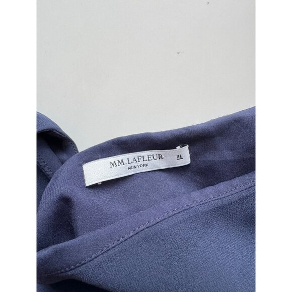 MM.LAFLEUR Betty Navy Blue Matte Crepe Cuffed Boat Neck Blouse Top, Size XL - Picture 8 of 14